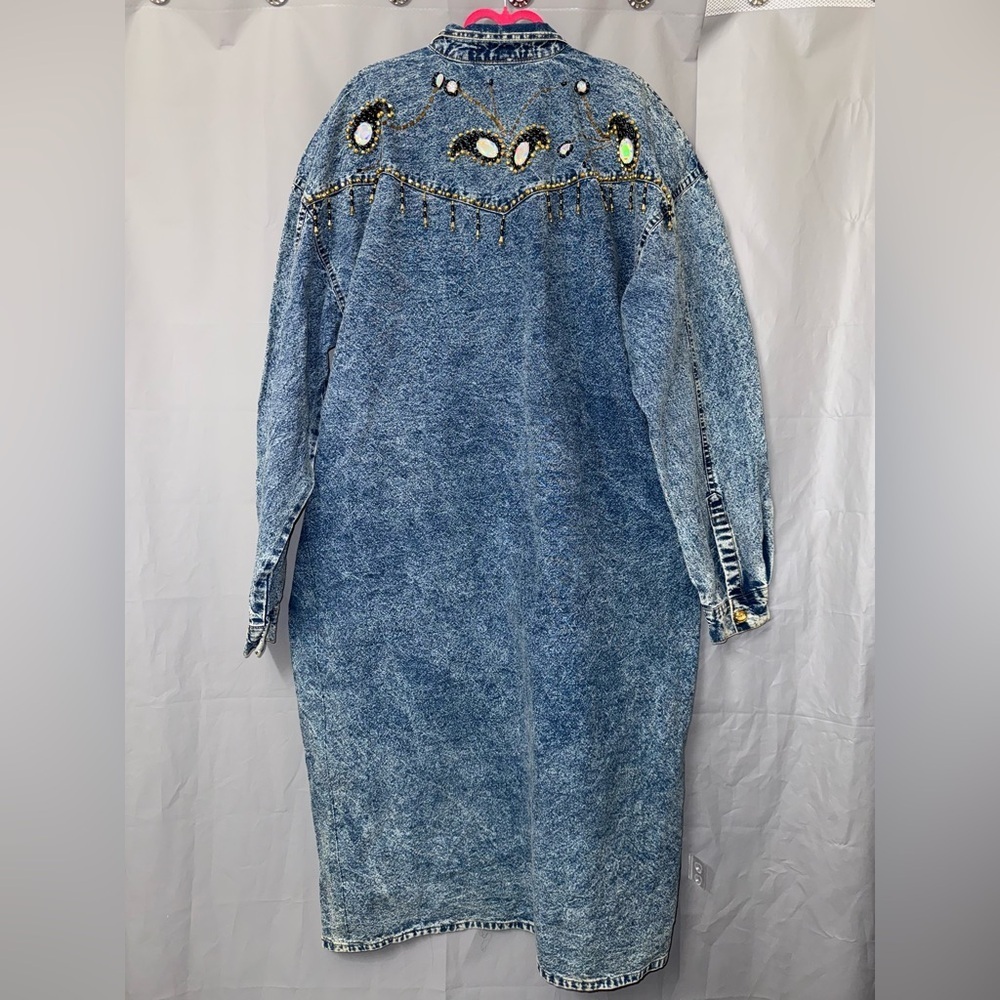Pret Vintage Beaded 100% Cotton Denim Dress With Pockets Size L - Picture 6 of 8